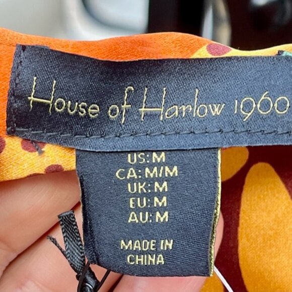 House of Harlow 1960 NWT Ruched Foliage Print Satin Slip Midi Side Slit Dress M - Picture 14 of 16